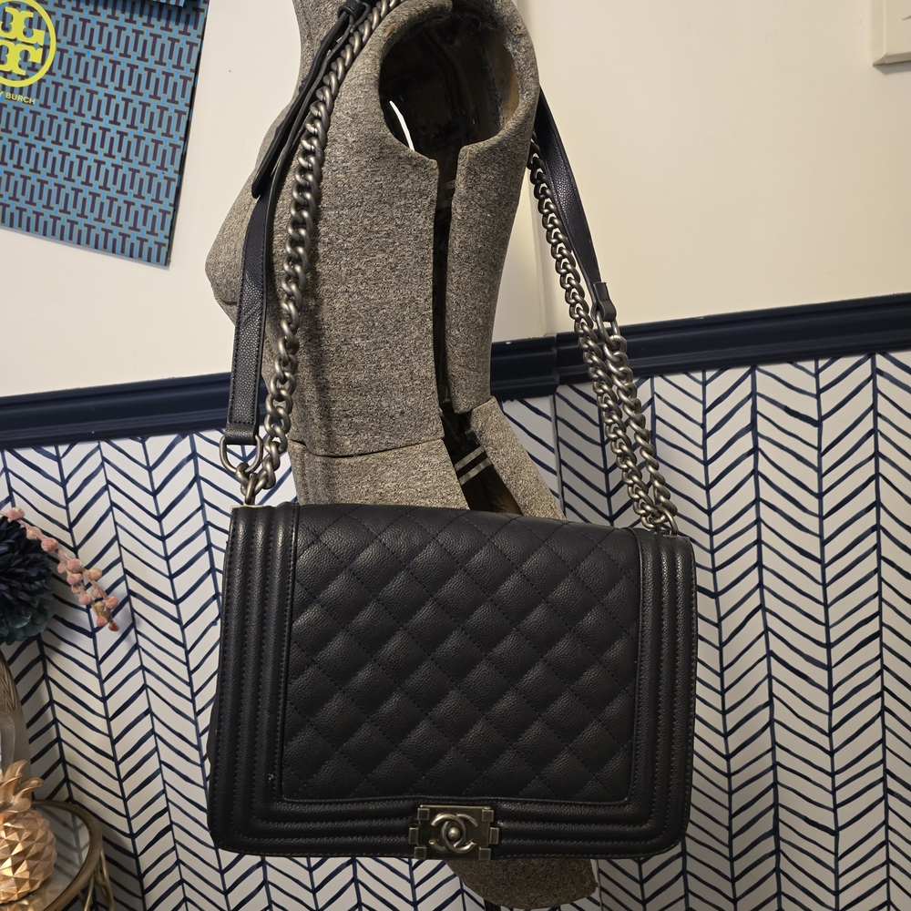 Navy Quilted Chain Shoulder Bag